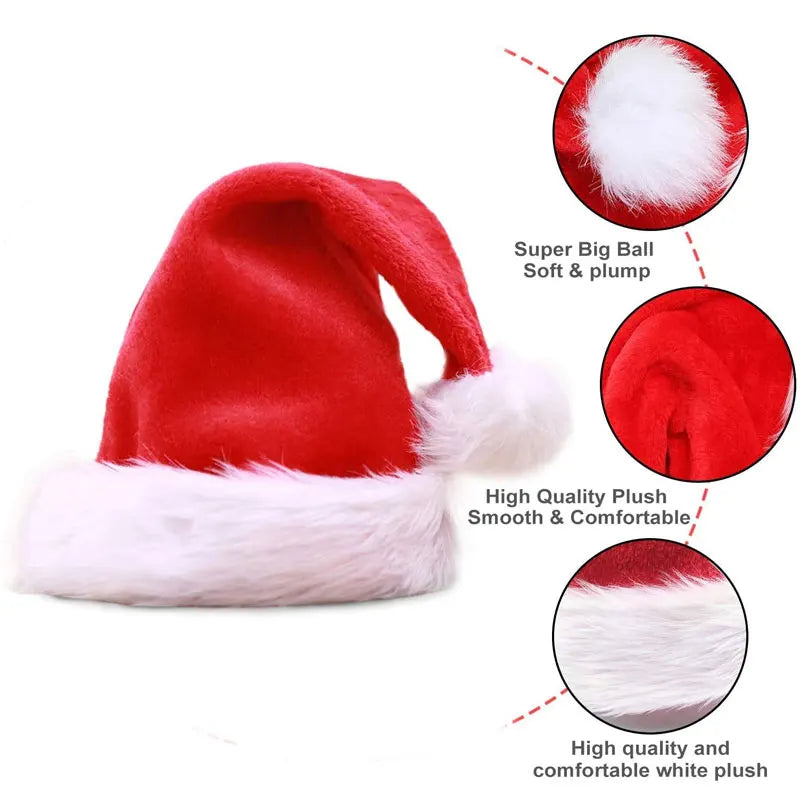 Christmas Santa Hat – Long Plush Holiday Hat for Adults & Kids