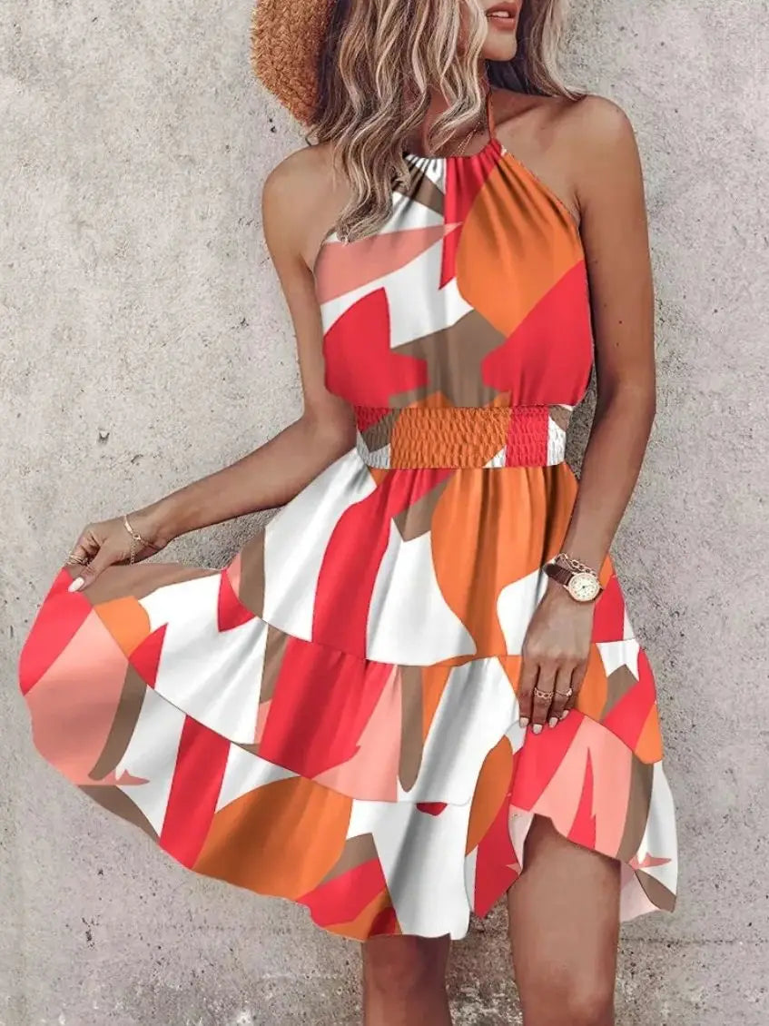 Sexy Backless Printed Mini Dress for Women – Summer Party Style