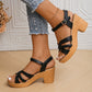 Women Platform Sandalias Cross Band Chunky Heeled Sandles