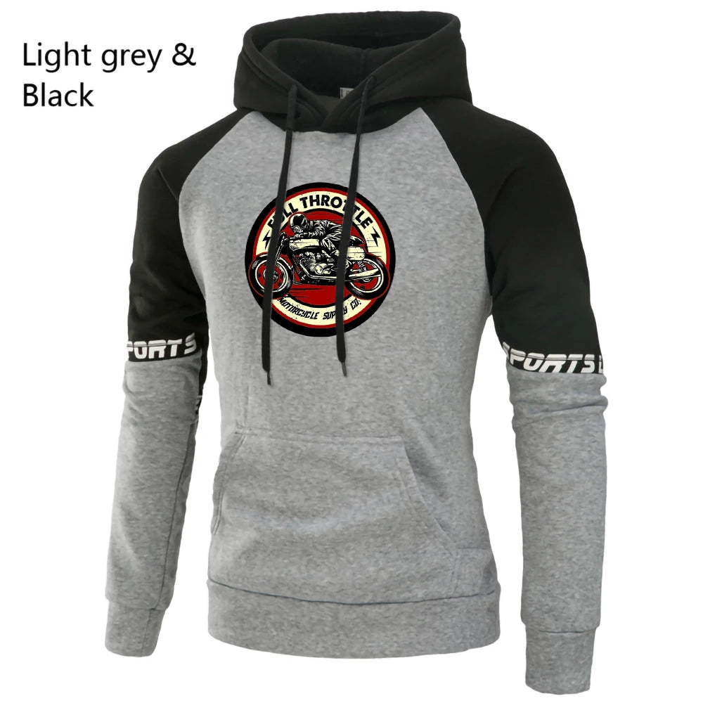 Men Hooded Biker Pullover. Hoody Warm Male Hip Hop Sportswear.