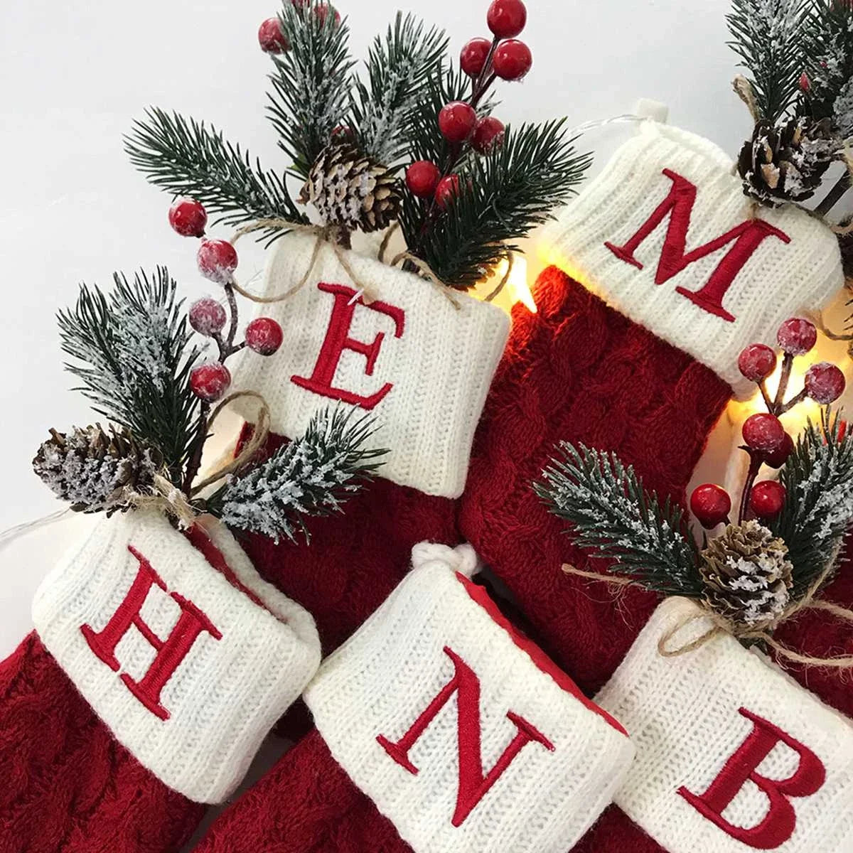 Christmas Socks Knitting Snowflake Letter Stocking Christmas Decoration For Home Xmas Tree Ornament Gift