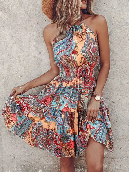 Sexy Backless Printed Mini Dress for Women – Summer Party Style
