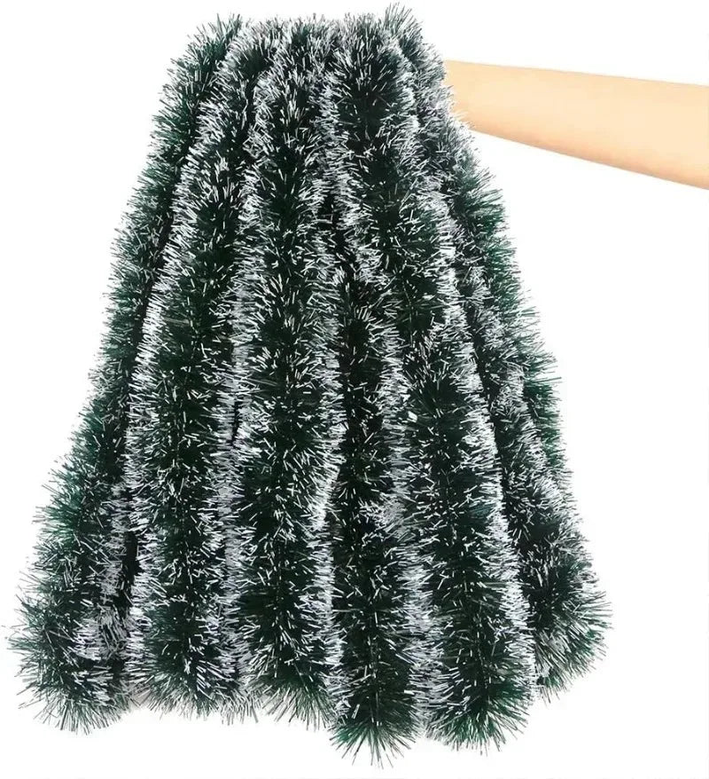 Green and White Christmas tinsel from 2 to 20 meters. For decorating a room or a Christmas tree.