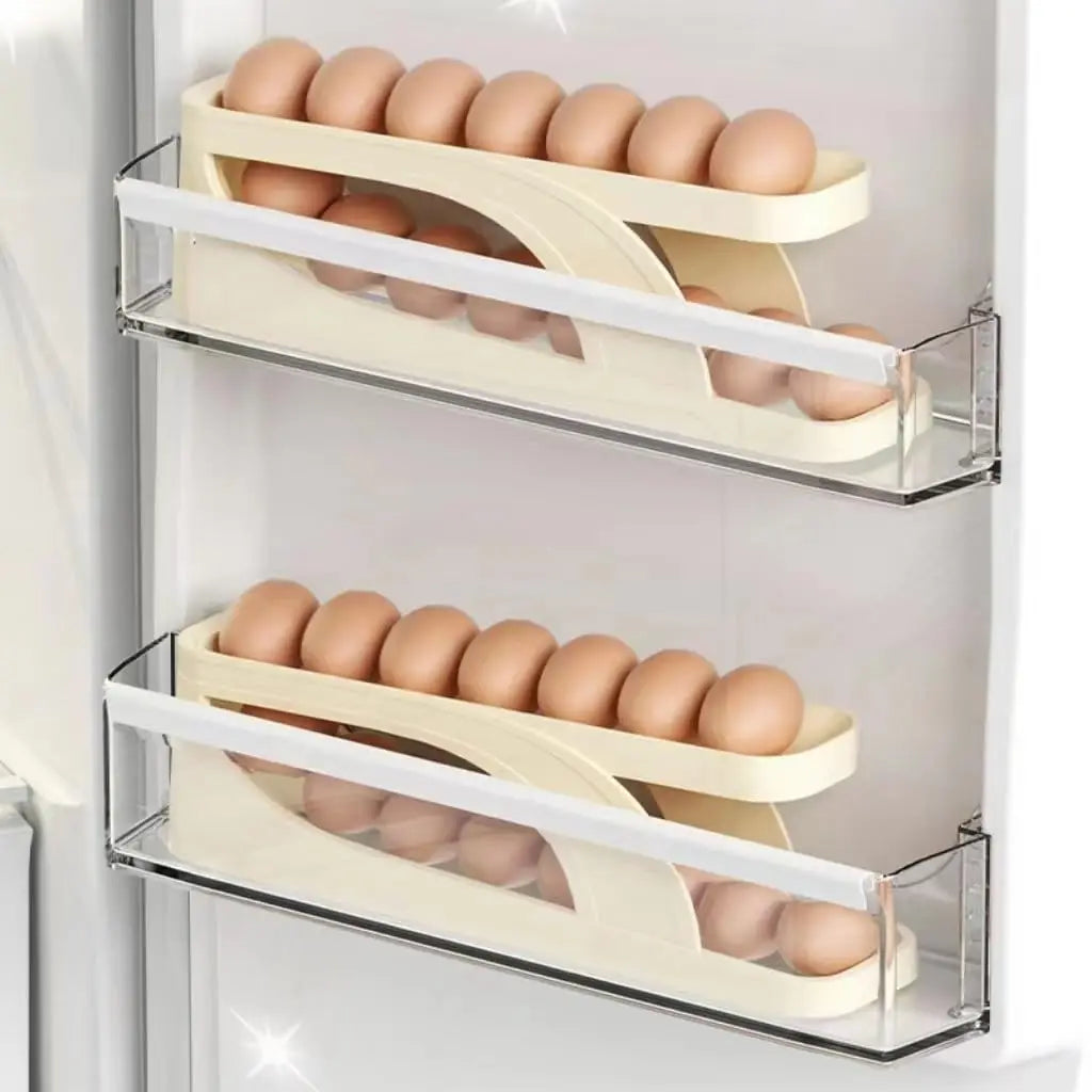 Auto-Roll Double-Layer Egg Holder for Fridge – Space-Saving Dispenser Eggs