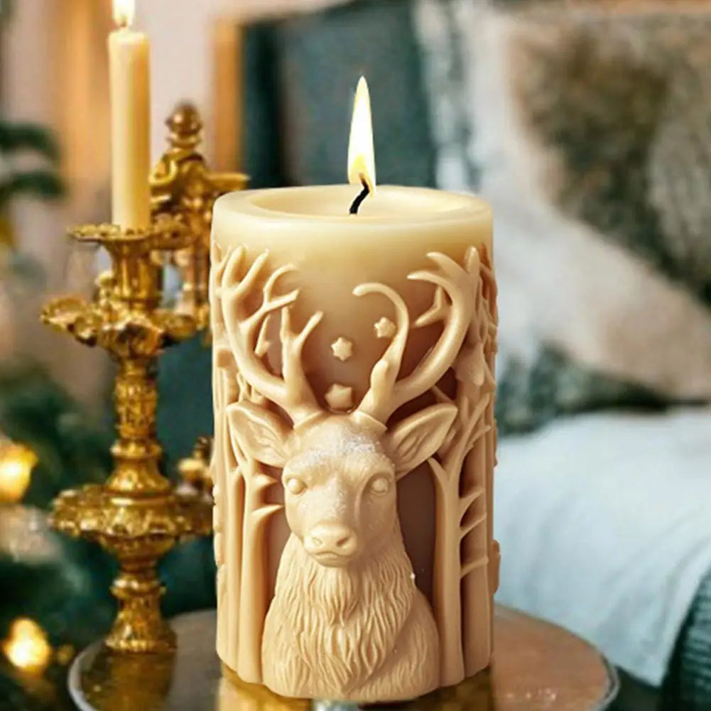 Christmas Tree Carving Pattern Cylindrical Candle 3D Silicone Mold Reindeer Snowflake Cylindrical Elk Candle Mold