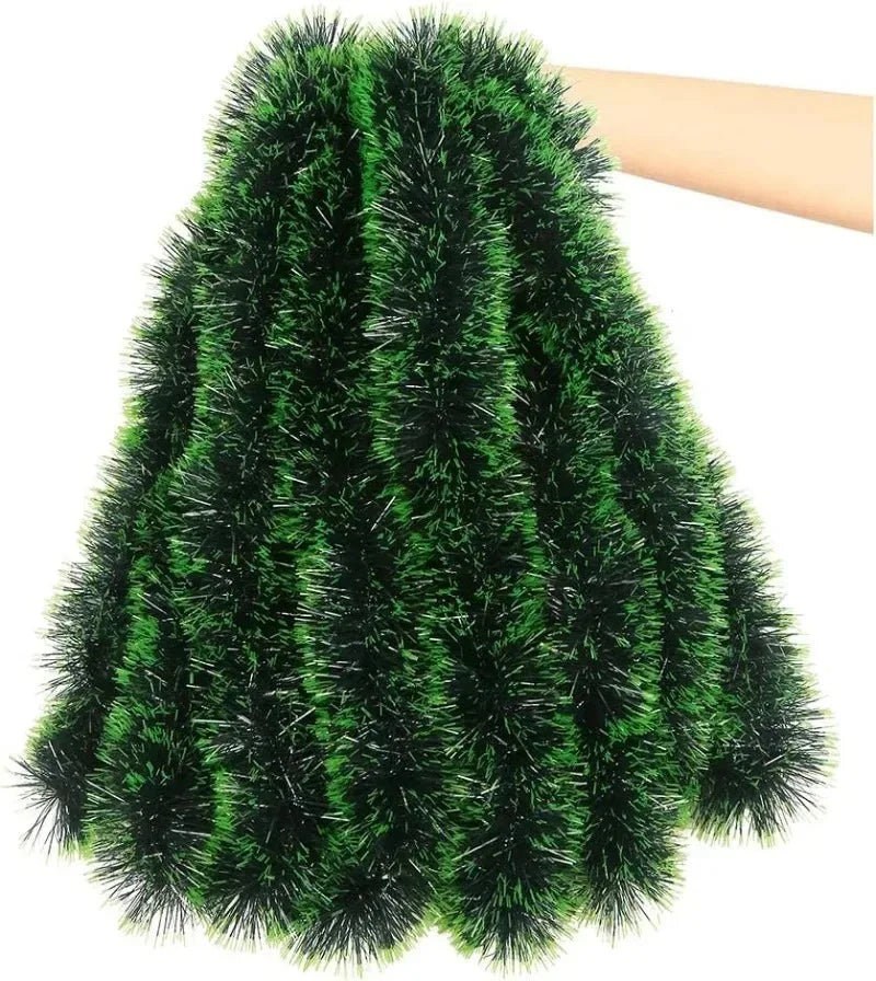 Green and White Christmas tinsel from 2 to 20 meters. For decorating a room or a Christmas tree.