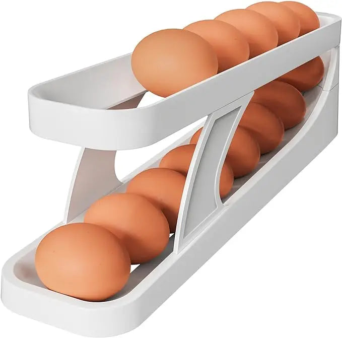 Auto-Roll Double-Layer Egg Holder for Fridge – Space-Saving Dispenser Eggs