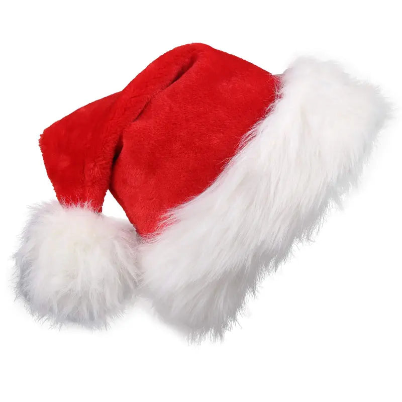 Christmas santa hat Long plush holiday red hat for adults and kids Unisex New year festive party