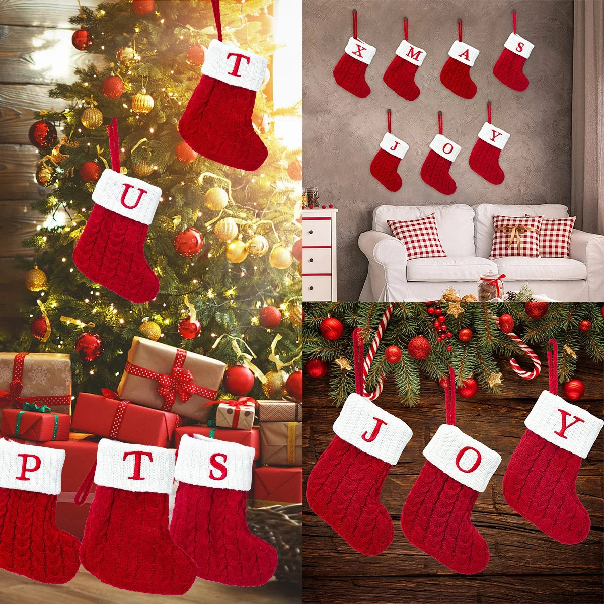 Christmas Socks Knitting Snowflake Letter Stocking Christmas Decoration For Home Xmas Tree Ornament Gift