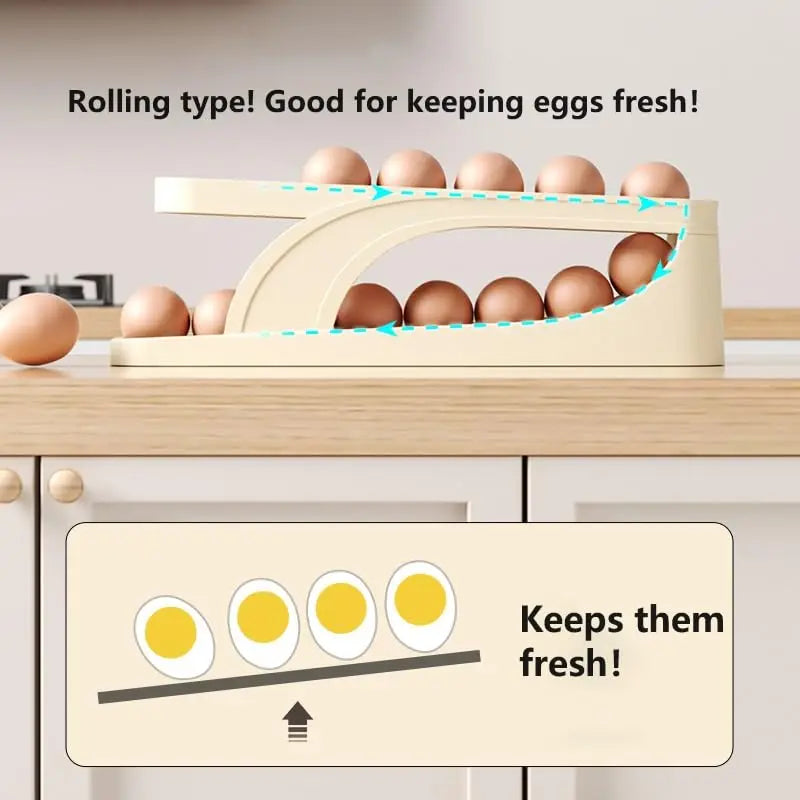 Auto-Roll Double-Layer Egg Holder for Fridge – Space-Saving Dispenser Eggs