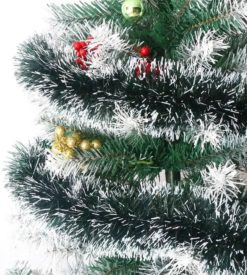 Green and White Christmas tinsel from 2 to 20 meters. For decorating a room or a Christmas tree.