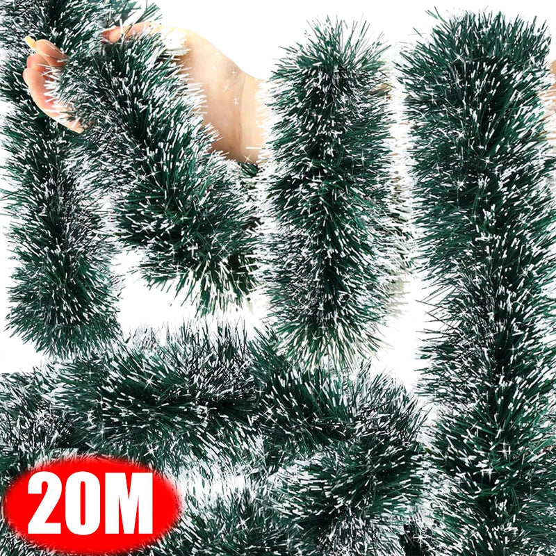 Green and White Christmas tinsel from 2 to 20 meters. For decorating a room or a Christmas tree.