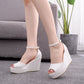 White Fish Mouth Waterproof Platform Word Wrist Strap High Heel Sandals Wedge Platform Women Sandals